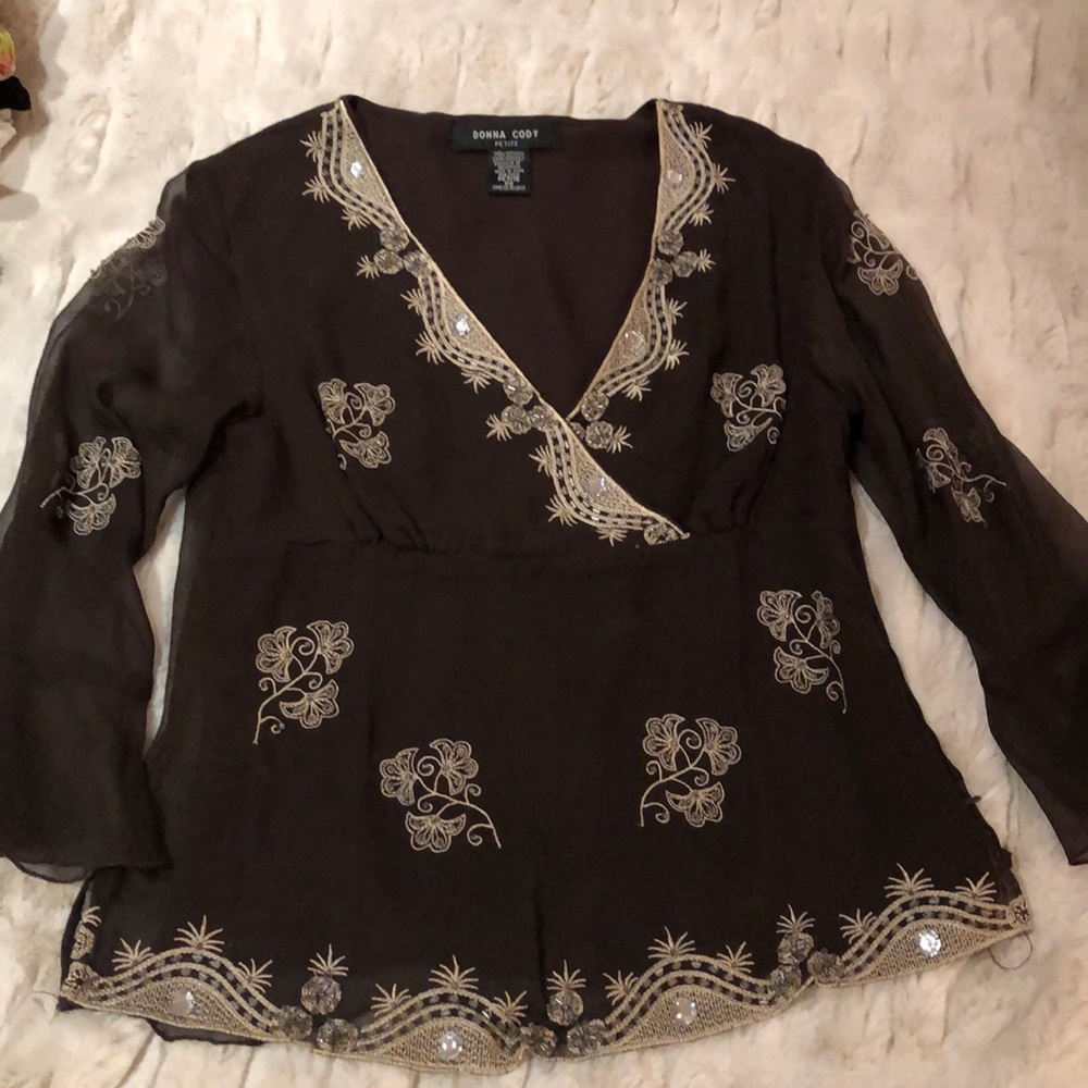 Donna Cody embellished silk blouse